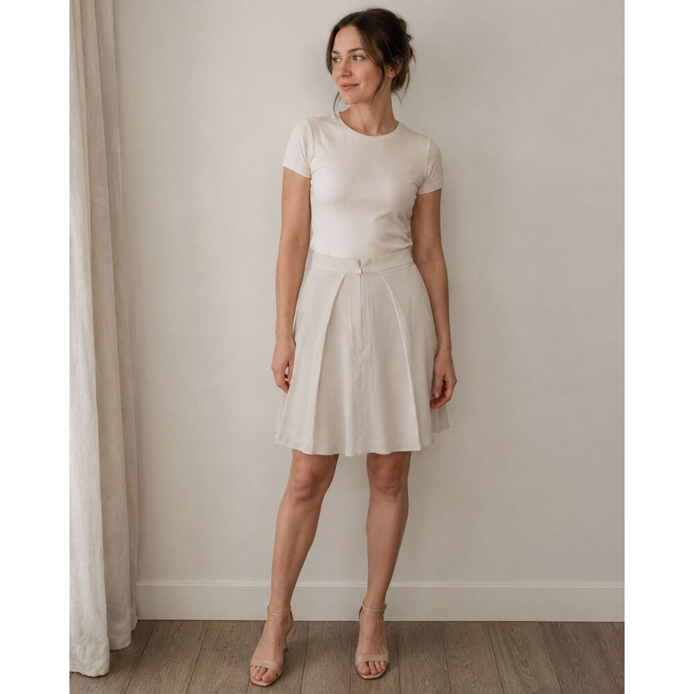Van Heusen Ivory Cream A-Line Midi Skirt Size 26 Pleated Workwear